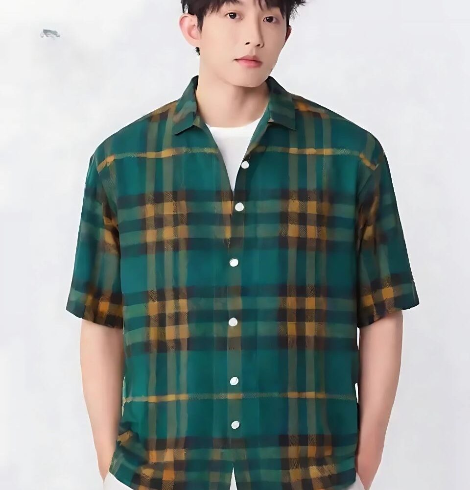 Green Gold Horizon Line Shirt “Verdant Dawn” - UHEL159123